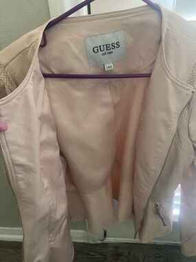 GUESS Blush Pink Leather Moto Jacket